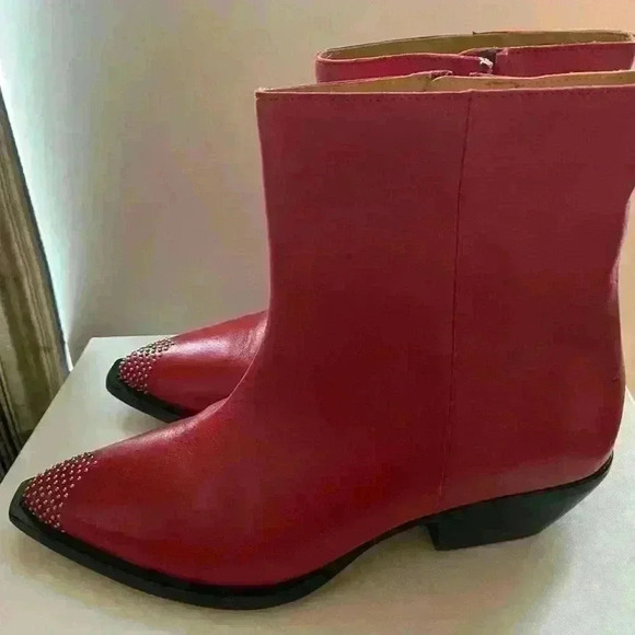 IRO Red Short Bootie With Stud Detail-Woman’s Size 39 (US 8) New - Picture 5 of 13